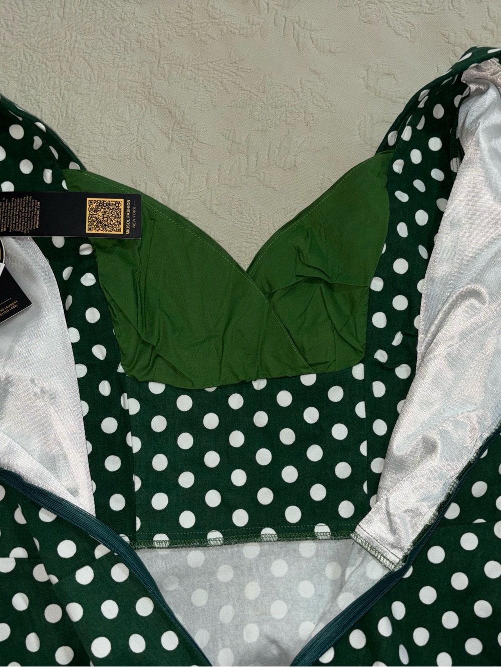 Green Polka Dot Vintage-Style Fit & Flare Dress Miusol NWT XL Stretch - Picture 4 of 6